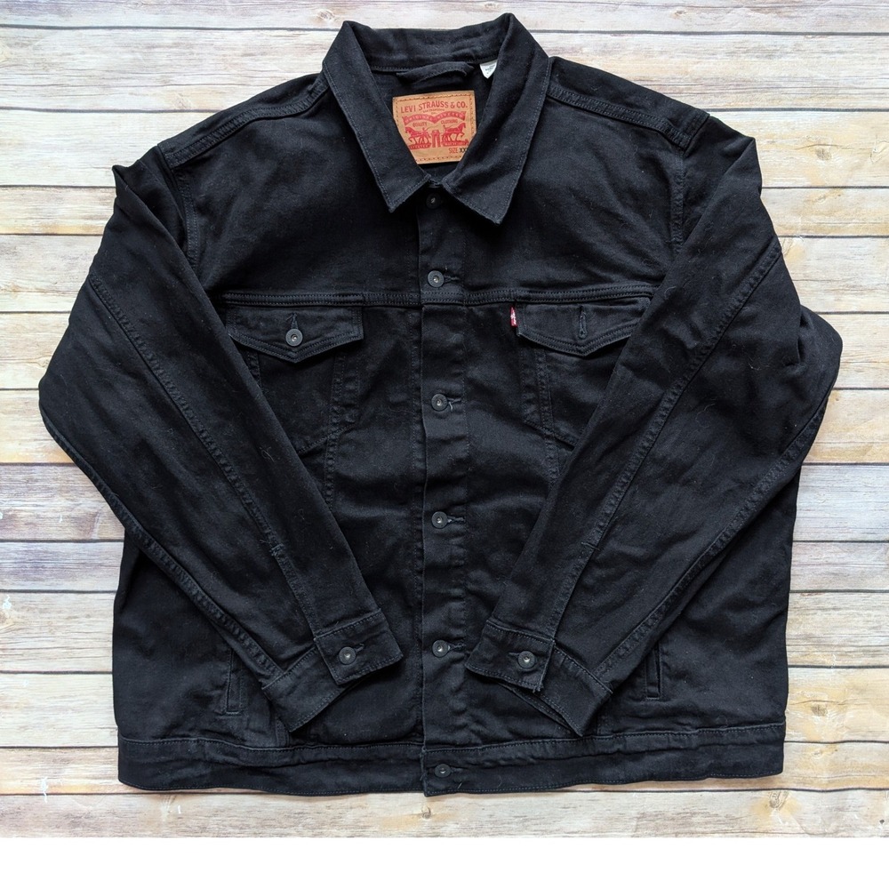 Levi's Trucker Jacket Men XXL Cotton Black Denim Classic Button Front Coat